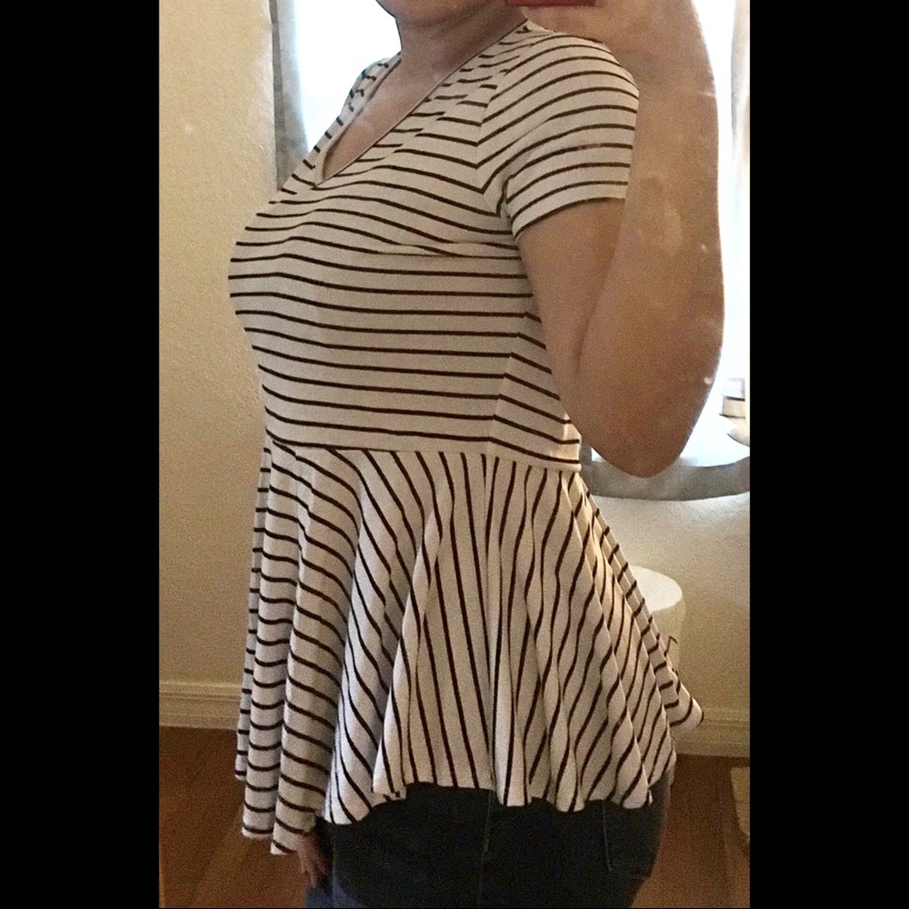 ELLE Black and White Striped Peplum